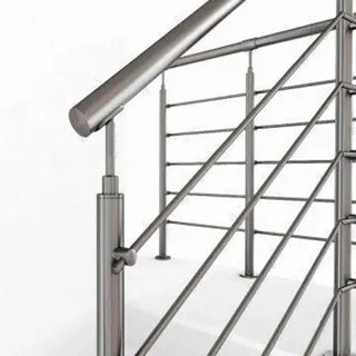 ilustracao de uma escada de metal com corrimao e guarda corpo